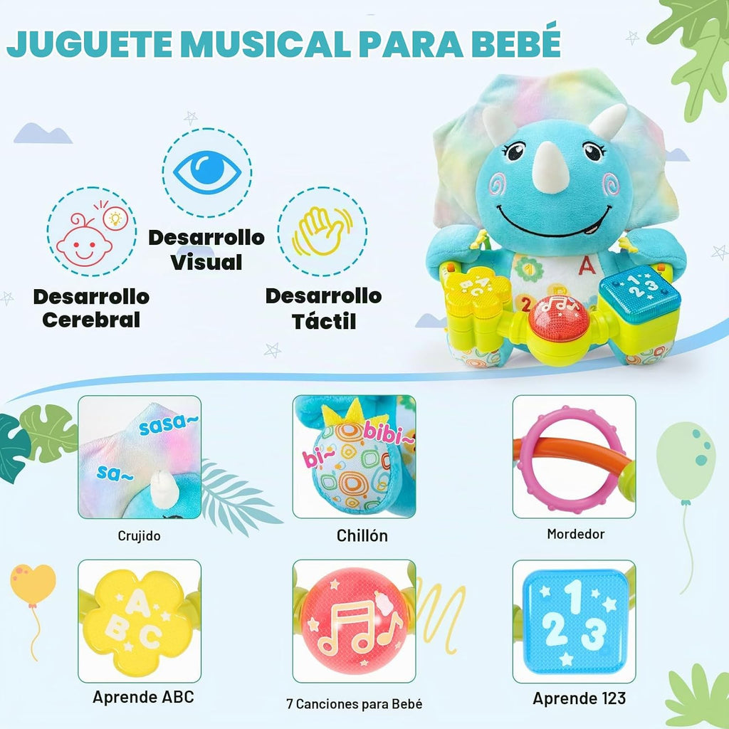 Ryotagift Juguetes de dinosaurios musicales bilingües para bebés, a...