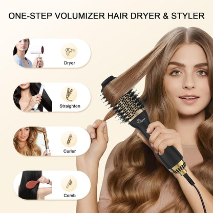 Secador de pelo 4 en 1, cepillo secador de pelo, cepillo de aire caliente de 1000 W, secador de pelo voluminizador de un solo paso y estilizador, temperatura de 3 velocidades, moldeador de aire