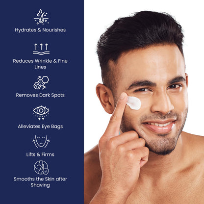 Crema facial 6 en 1 para hombres: crema antienvejecimiento y arrugas para hombres con colágeno, ácido hialurónico, vitaminas E y B, manteca de karité, removedor de manchas oscuras y tratamiento de bolsas para los ojos, 1.7 oz.