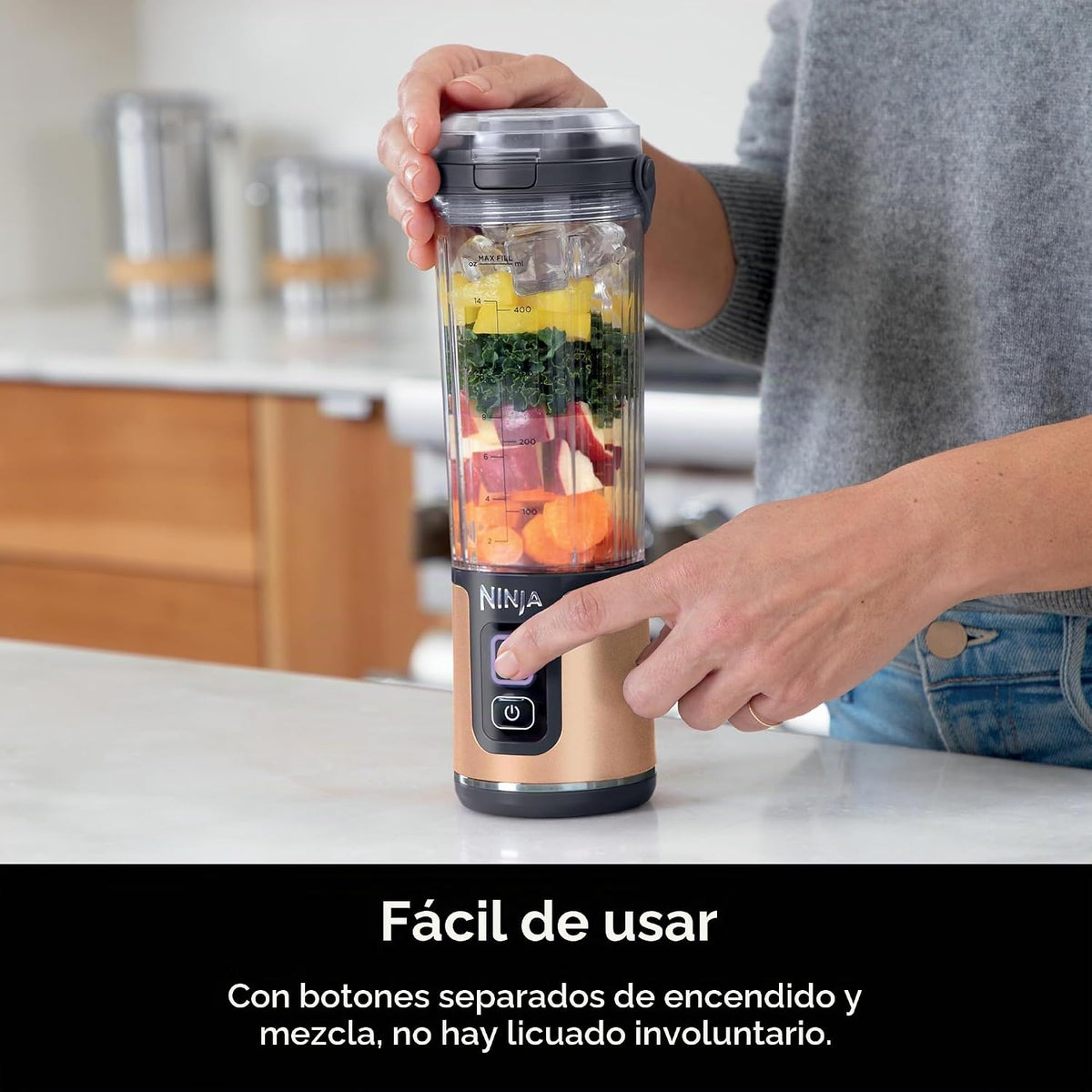 Ninja Blast licuadora portátil, sin cable, recipiente de 18 oz, lic...