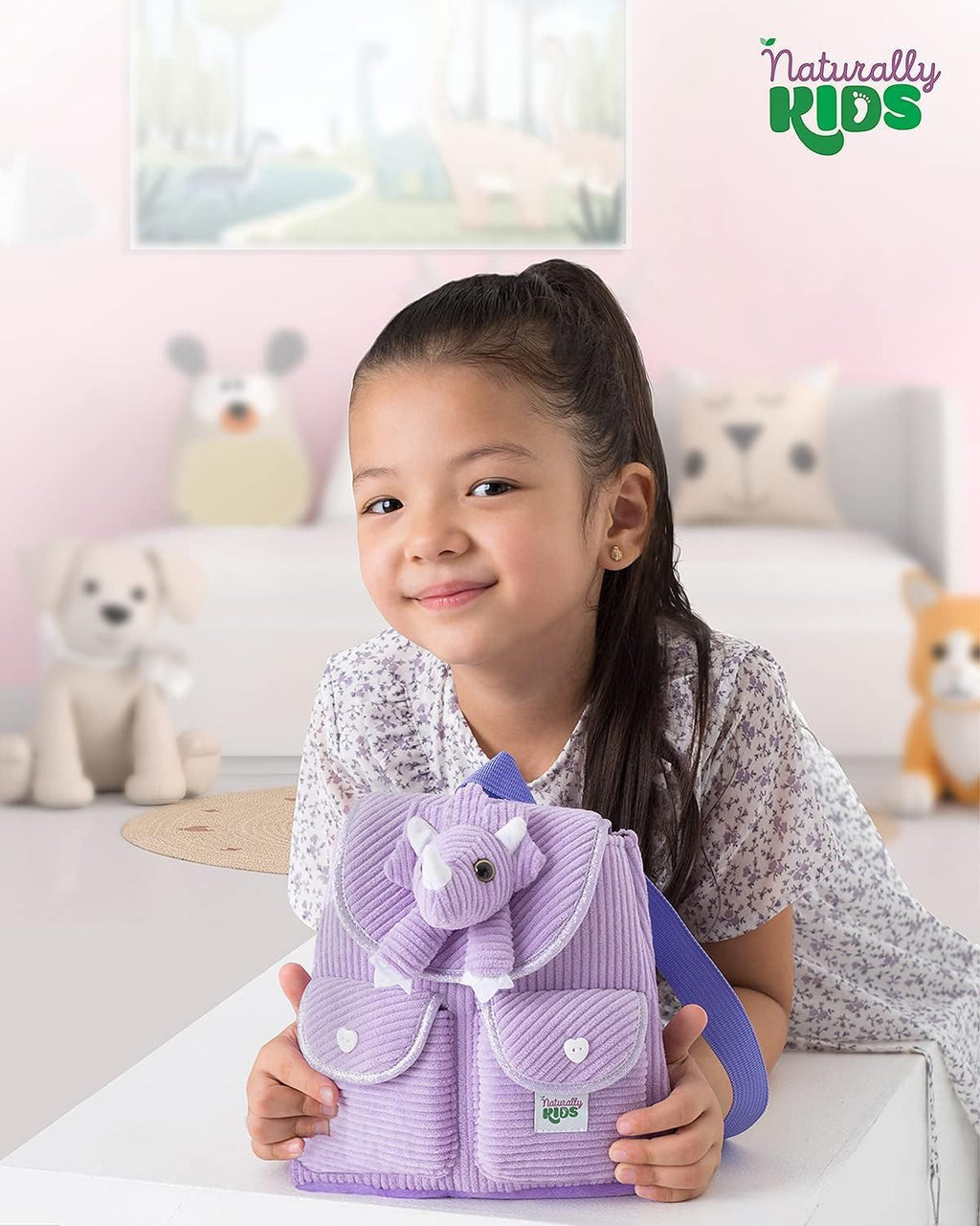 Naturally KIDS Mini mochila Triceratops de dinosaurio morado, regal...