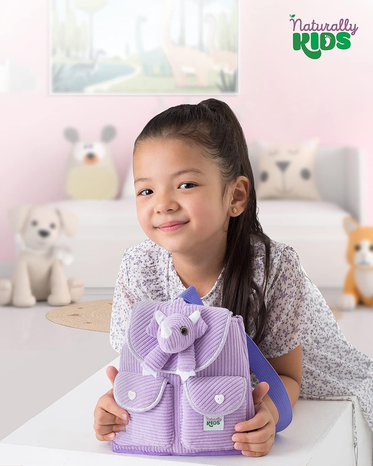 Naturally KIDS Mini mochila Triceratops de dinosaurio morado, regal...