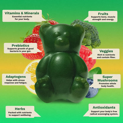 Gruns Gomitas Super Greens Sin Azúcar, Ositos de Goma Multivitamíni...