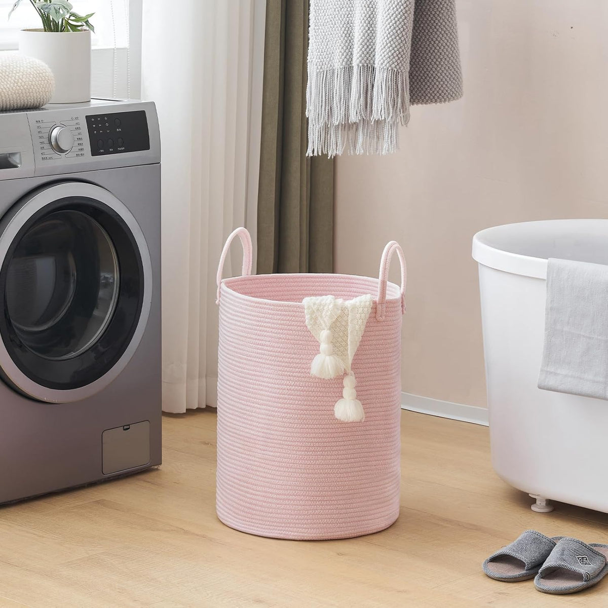 YOUDENOVA Cesta para Ropa Sucia, Cesta de Lavandería Tejida de 58L...