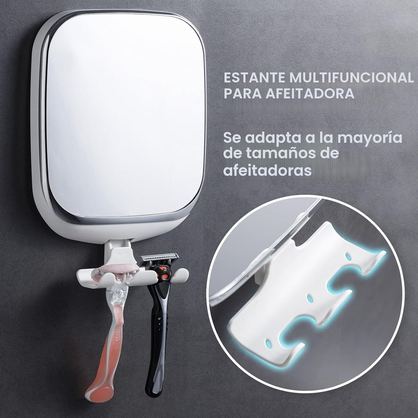 TAILI Espejo de ducha antivaho para afeitar, espejo de afeitado ant...