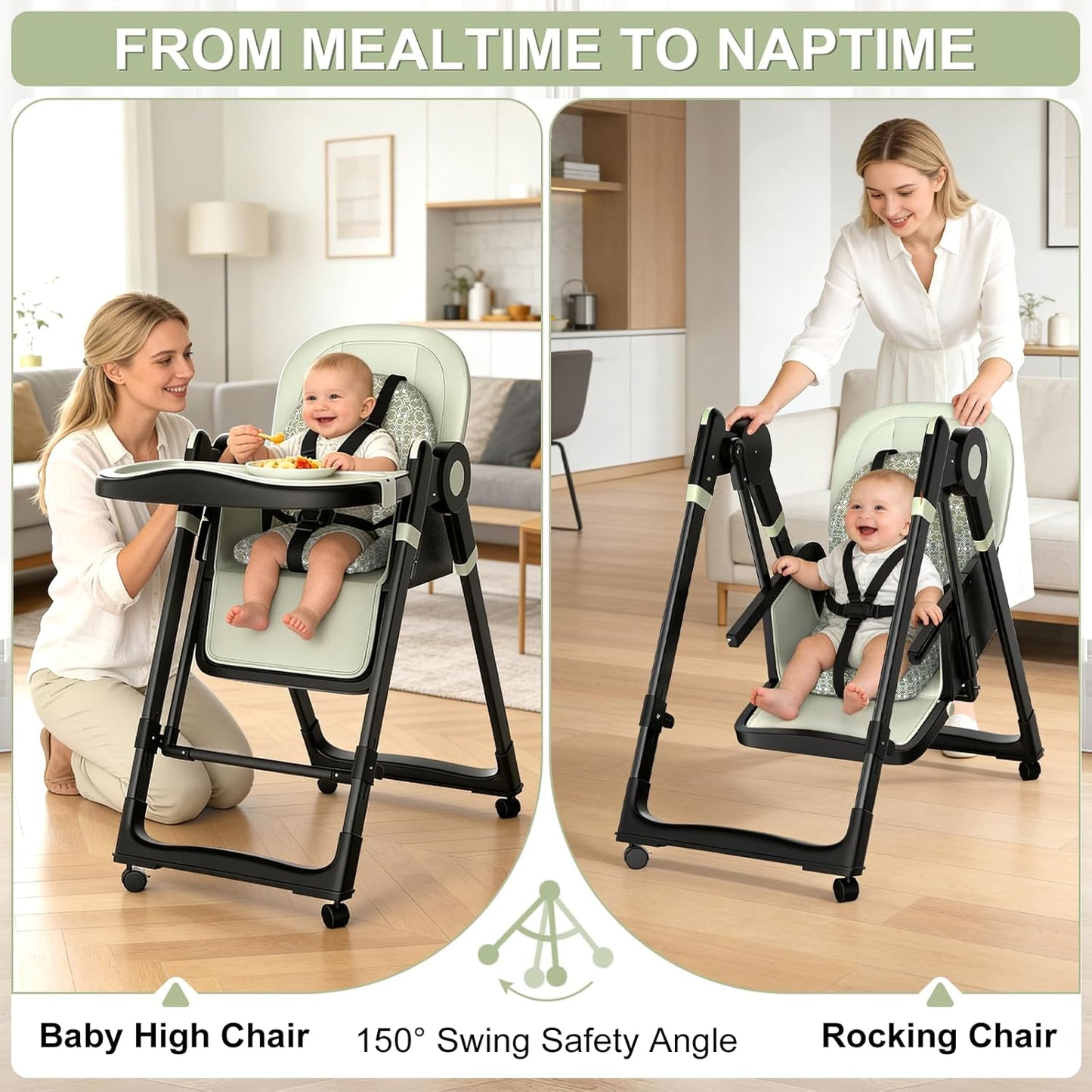 Silla alta plegable para bebés y niños pequeños, columpios portátil...
