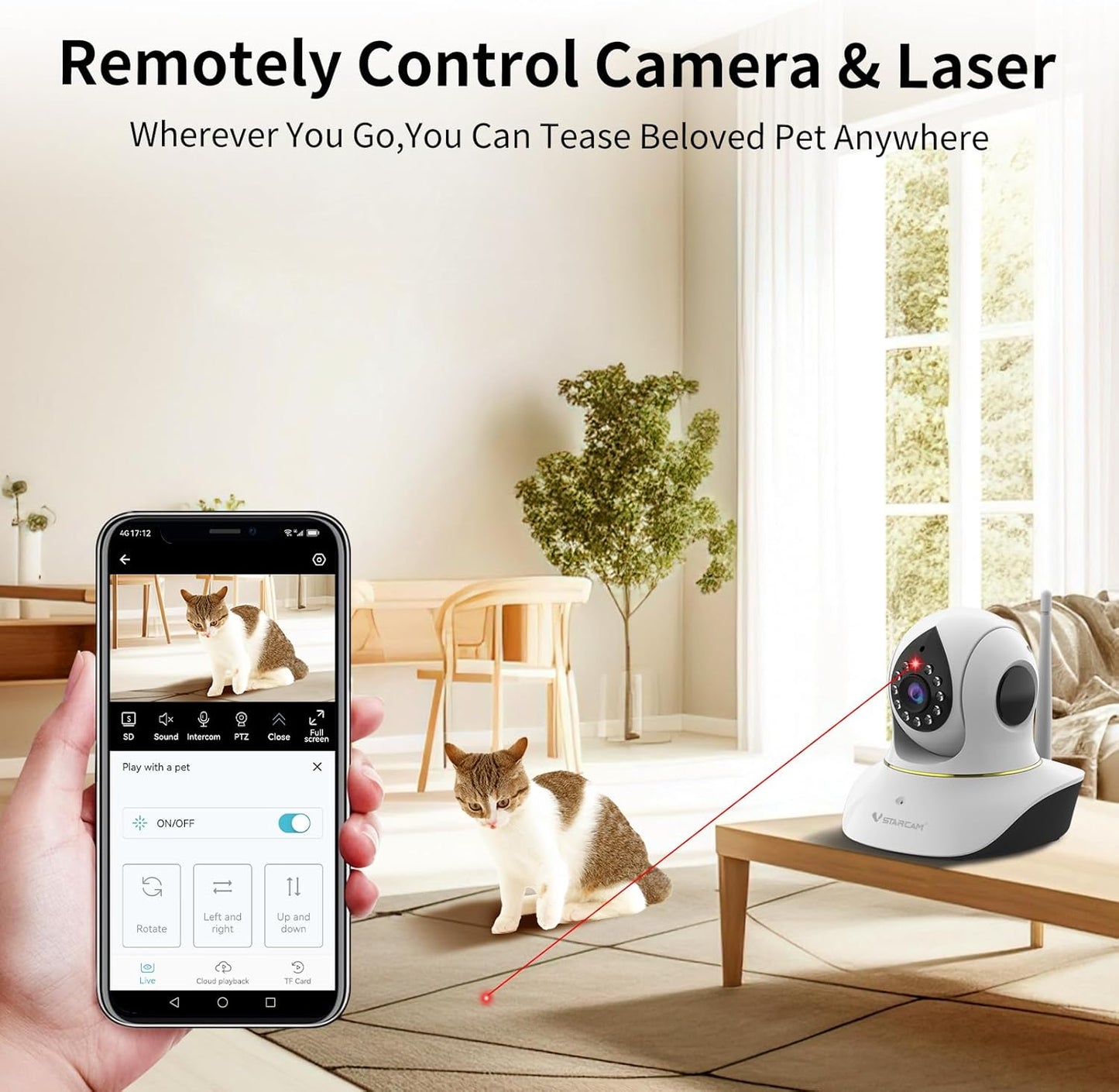 VSTARCAM Cámara para mascotas con láser, 3MP 2.4GHz WiFi interactiv...