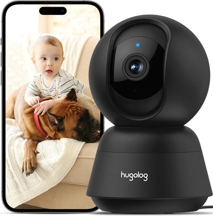 Hugolog - Cámara de seguridad interior Pan\/Tilt de 2K 3MP con enfo...