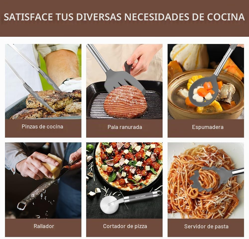 Juego de utensilios de cocina de silicona, 32 piezas de utensilios...