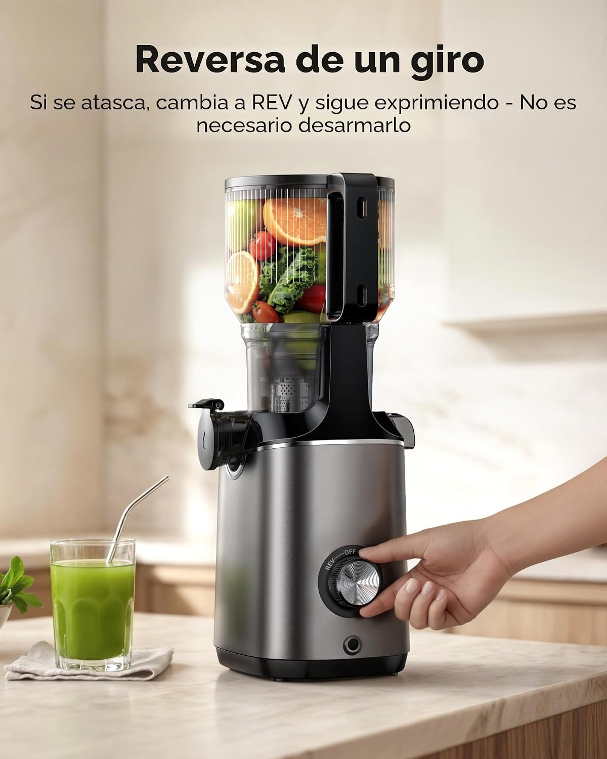 EUHOMY - Exprimidor de prensa en frío, canal de alimentación de 5.5...