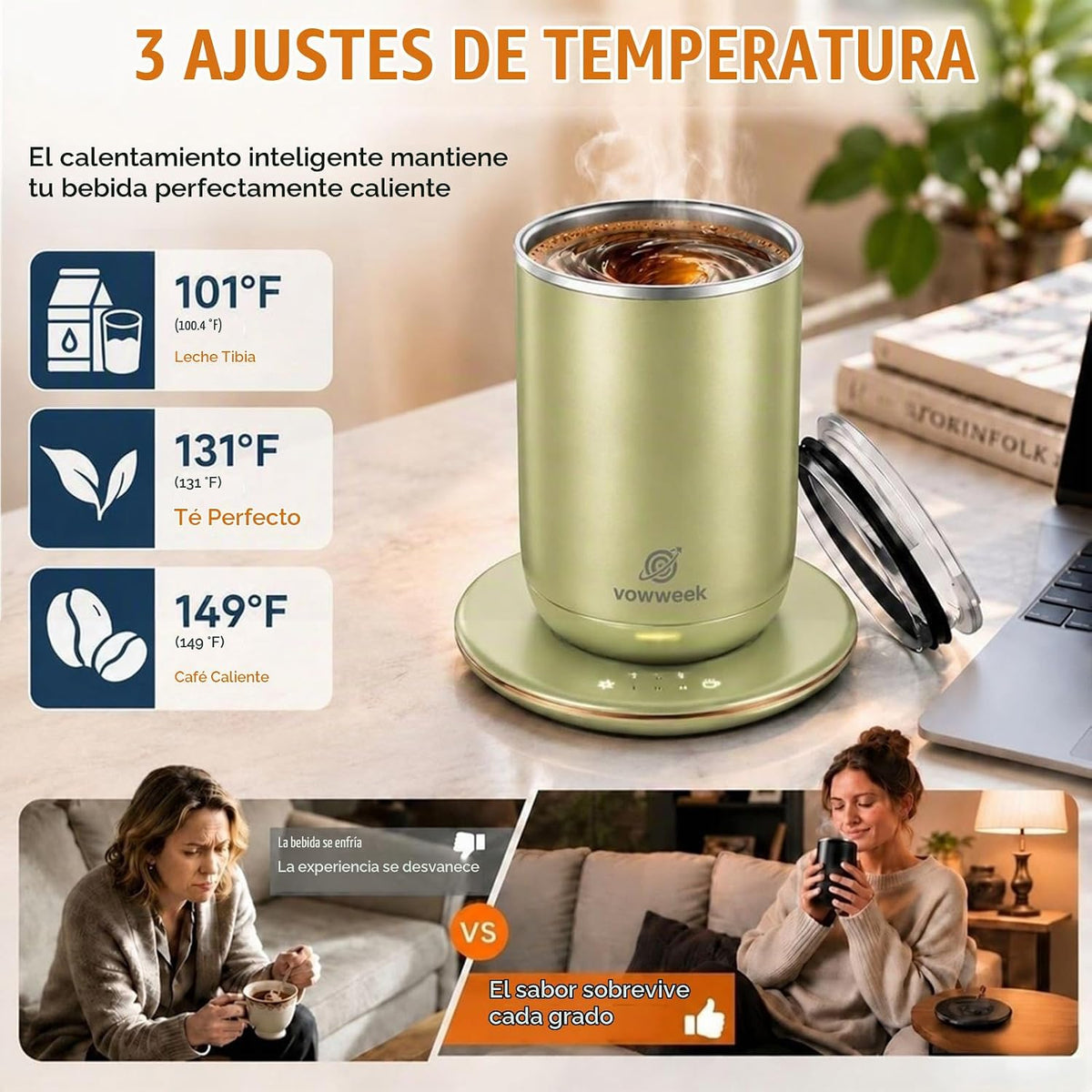 Taza de café con agitación automática, taza calentada de 10 oz con...
