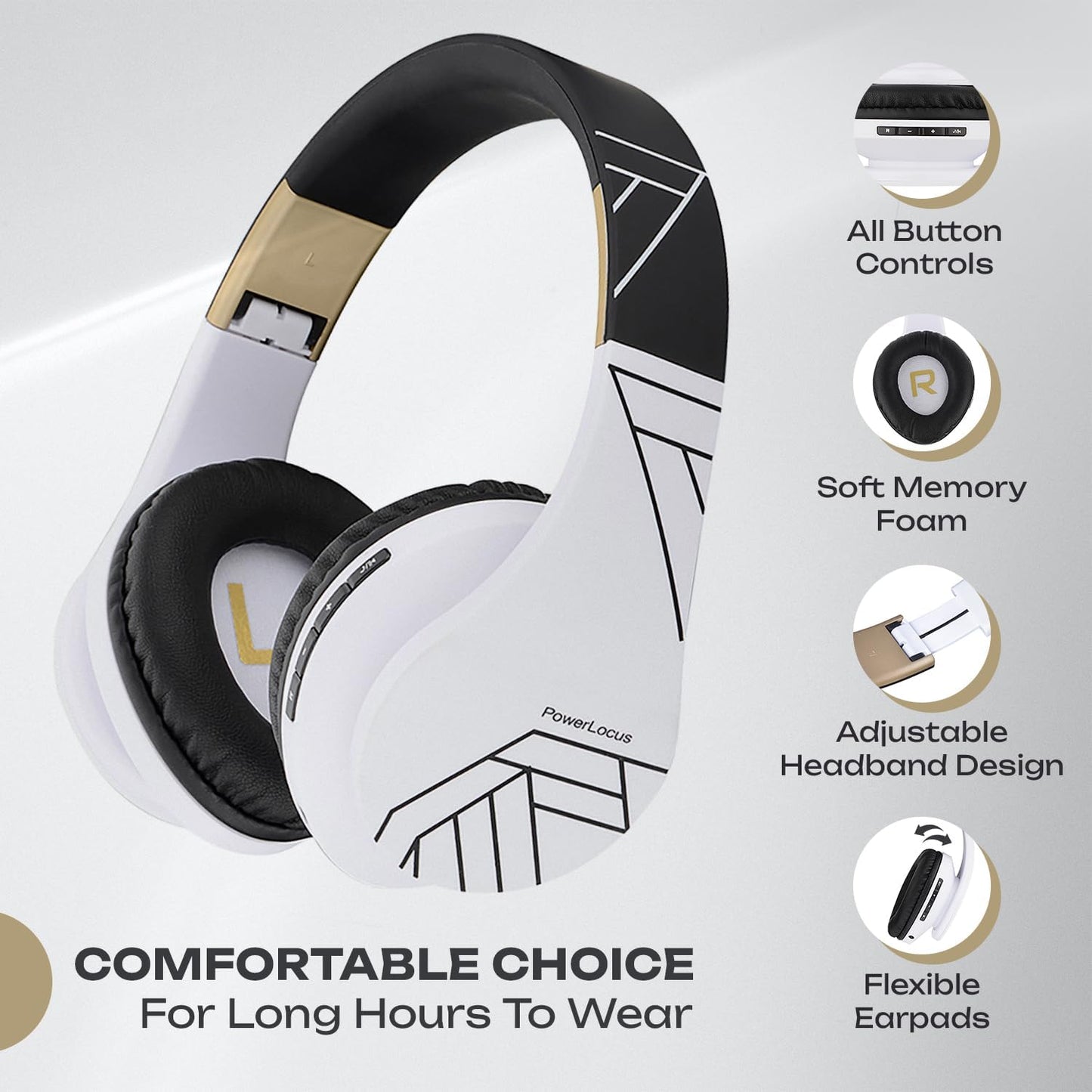 PowerLocus Auriculares Bluetooth sobre la oreja, auriculares inalám...