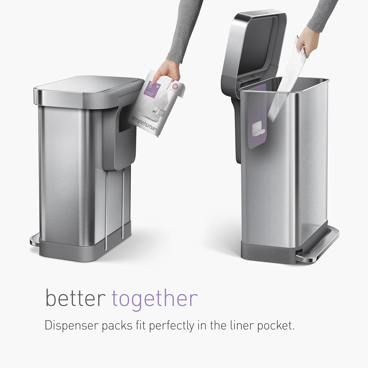 simplehuman Código M - Bolsas de basura con cordón de ajuste adapta...