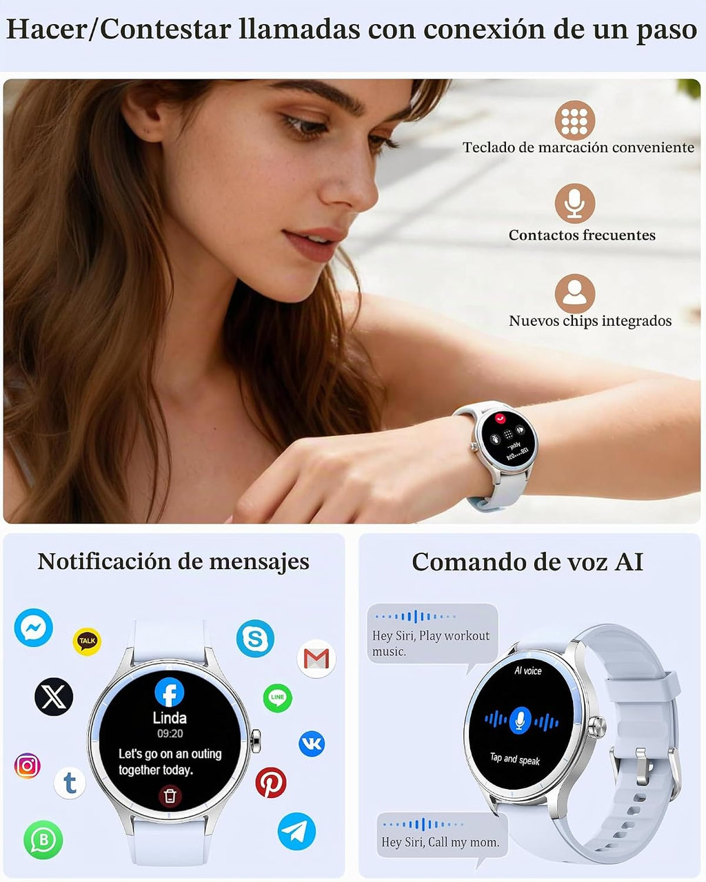 Reloj inteligente para mujeres, mujeres y hombres, reloj de fitness...