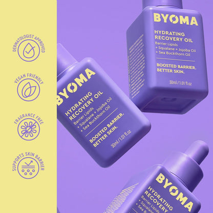 BYOMA Aceite Hidratante de Recuperación - Aceite Facial de Lujo con Escualano, Aceite de Jojoba y Aceite de Espino Amarillo - Piel Instantáneamente Radiante y Luminosa - Aceite Facial Reparador de