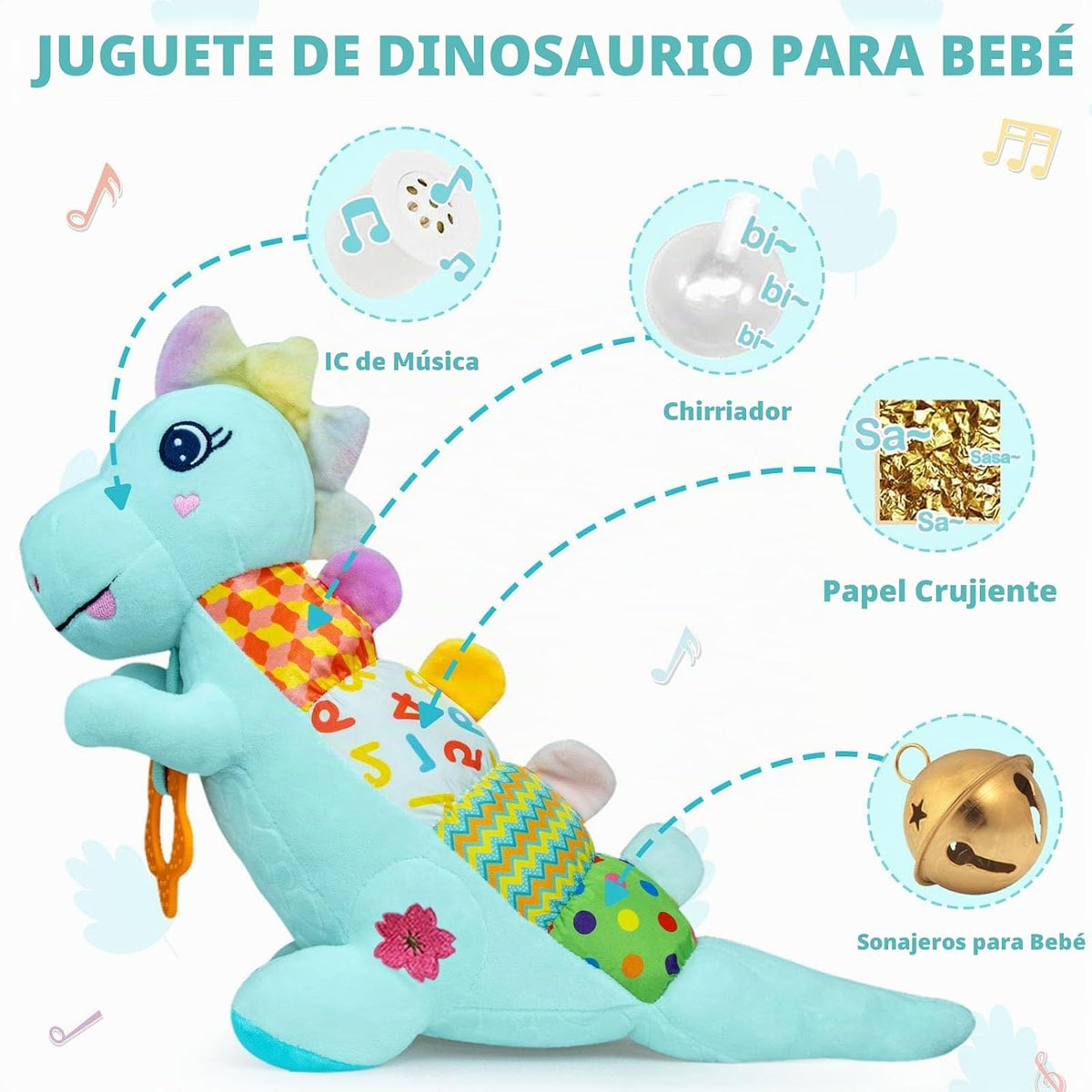 Juguetes Musicales de Peluche de Dinosaurio Bebé para 0-3-6-9-12 Me...