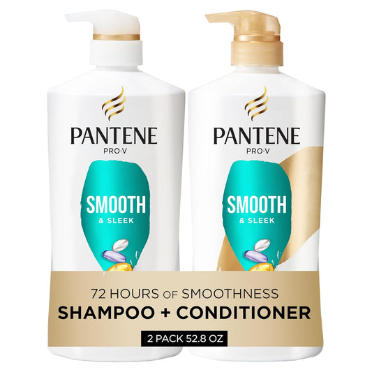 Pantene Juego de champú y acondicionador, suave y liso, control del...