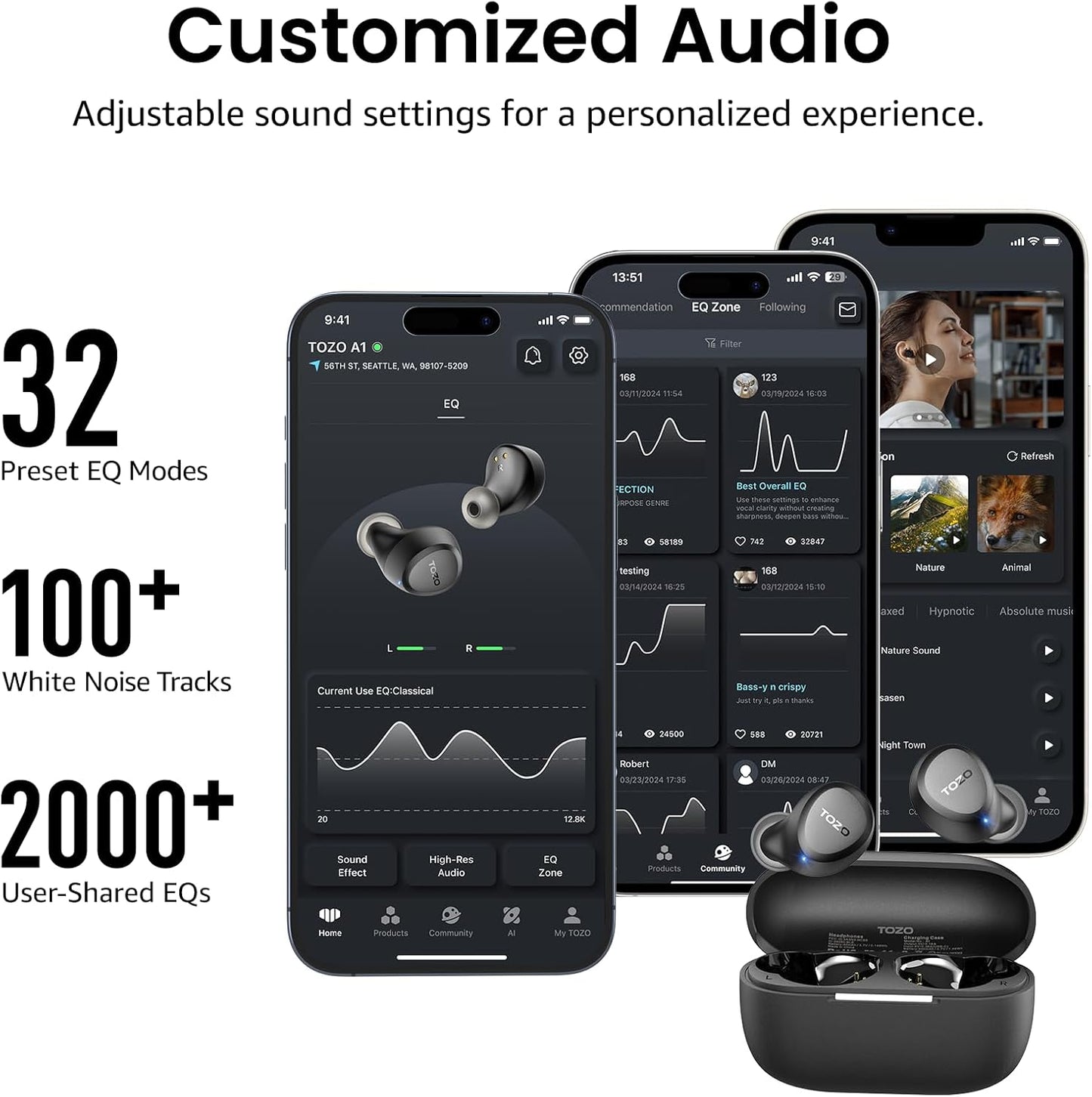 TOZO Auriculares inalámbricos A1 Bluetooth 5.3 de peso ligero en el...