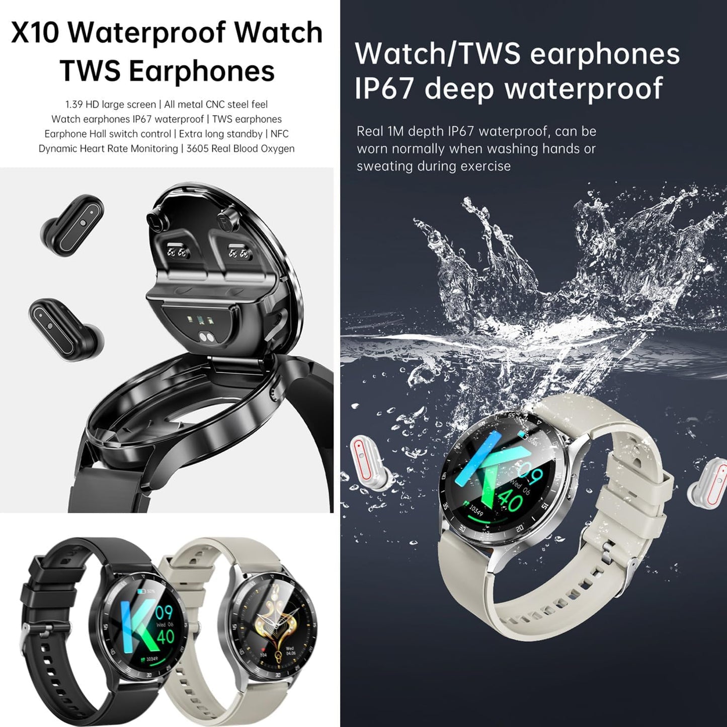 X10 - Reloj inteligente con auriculares para iPhone, Android, smart...