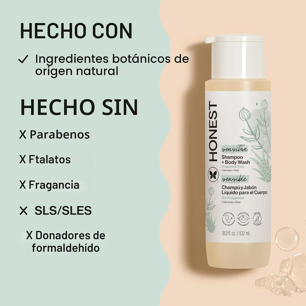The Honest Company Champú limpiador 2 en 1 y gel de baño para piele...