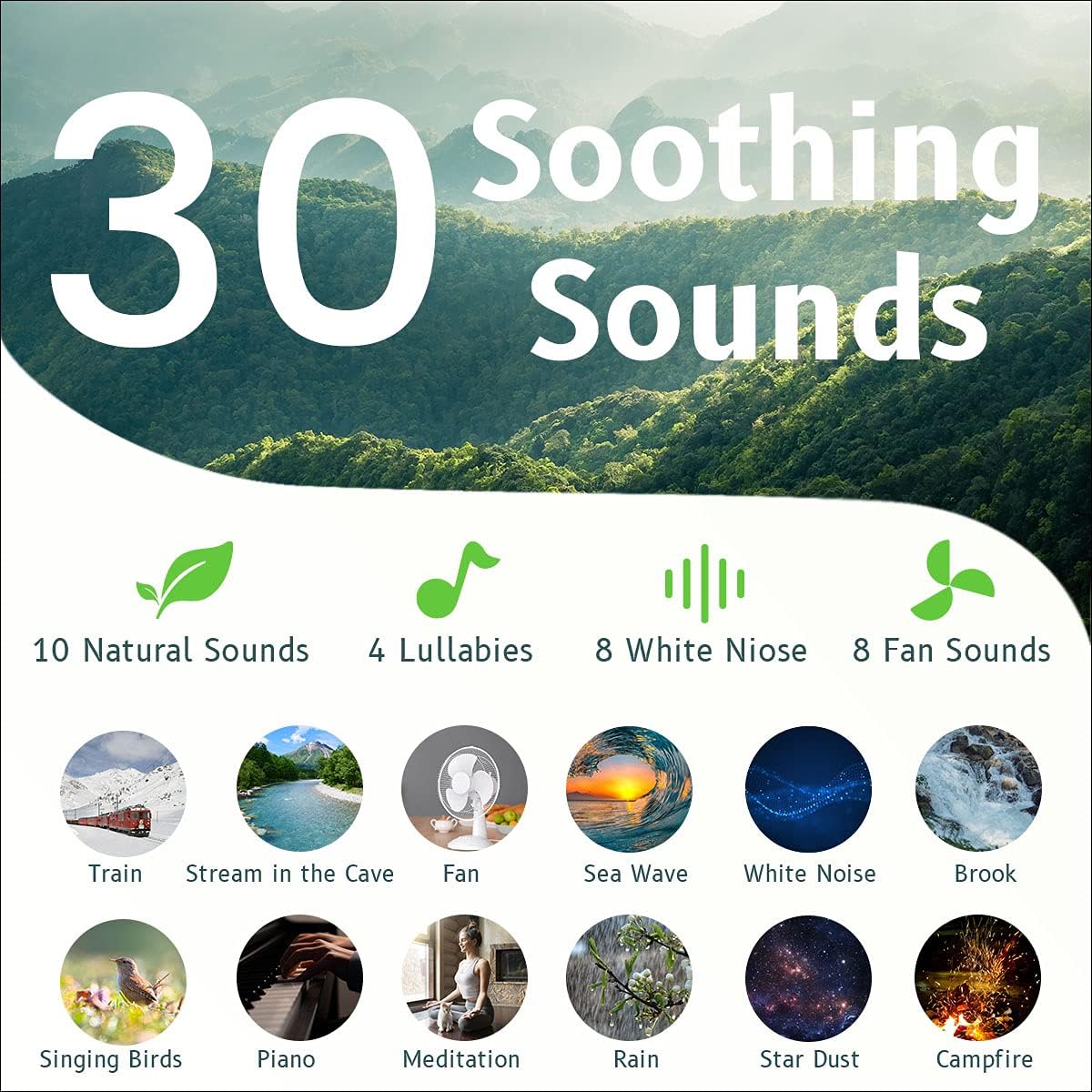 Máquina de Ruido Blanco Easysleep con 25 Sonidos Relajantes y Luces...