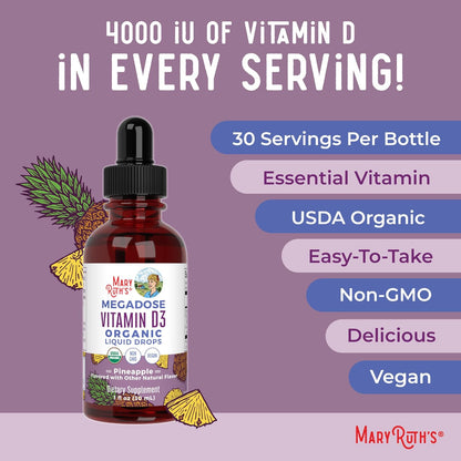 MaryRuth Organics Gotas líquidas de vitamina D3 | Megadosis 4000 UI...