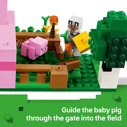LEGO Minecraft - Figuras de juguete y juego de La Casa del Cerdito Bebé, juguete de construcción de Minecraft para niños, niños y niñas, a partir de 7 años, regalo para cumpleaños, con 2 minifiguras