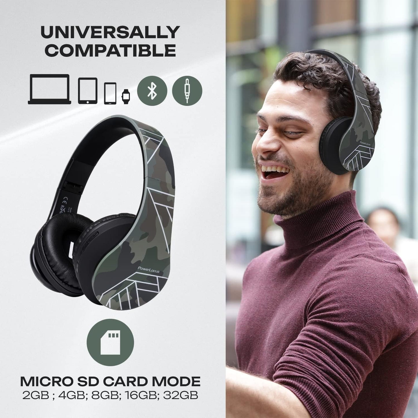 PowerLocus Auriculares Bluetooth sobre la oreja, auriculares inalám...