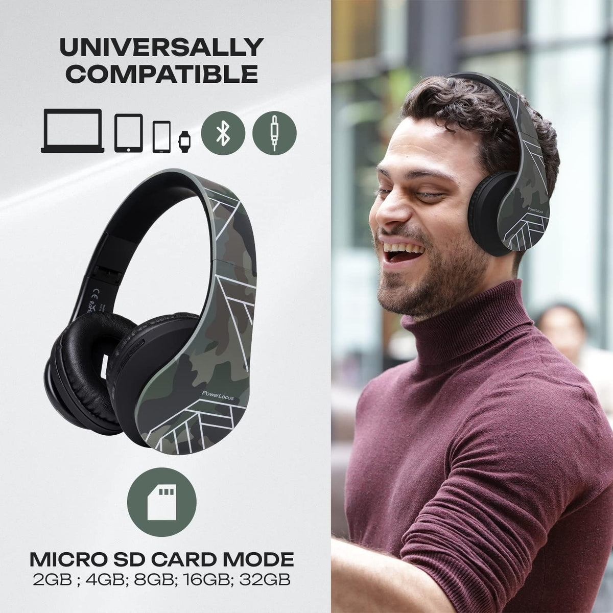 PowerLocus Auriculares Bluetooth sobre la oreja, auriculares inalám...