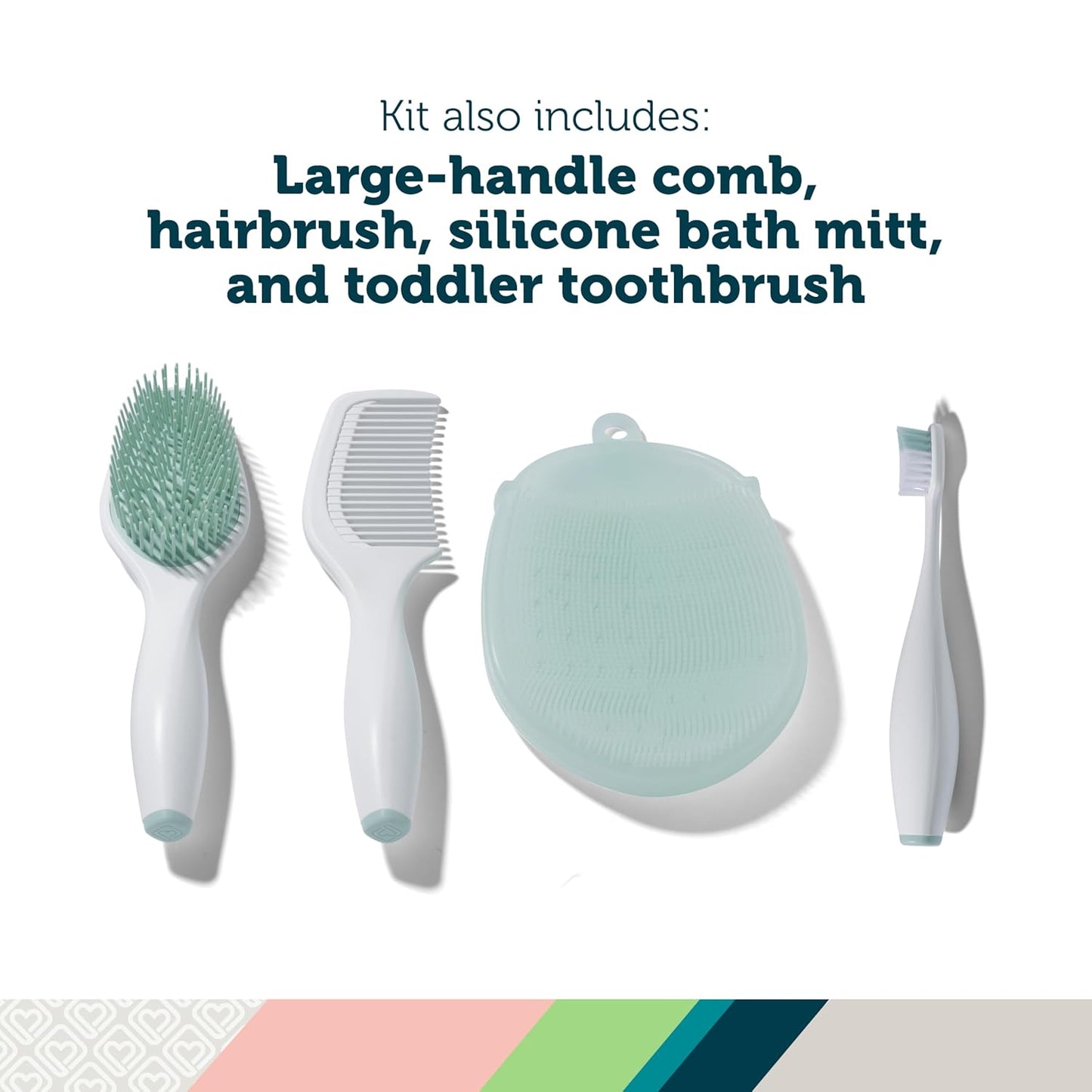 Safety 1st Kit de primer día de spa para bebé, lima de uñas eléctrica, guante de baño suave, cepillo de dientes para niños, cepillo de pelo y peine, juego de aseo infantil