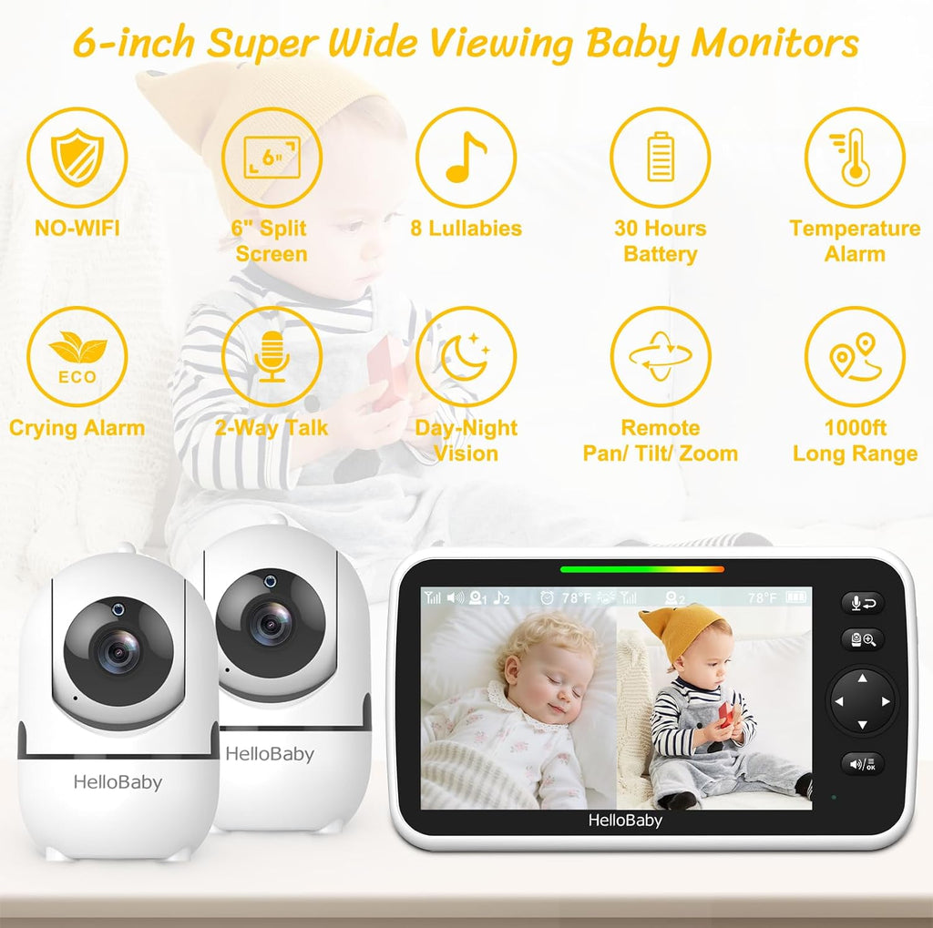 HelloBaby Pantalla dividida de 6 "sin monitor de bebé WiFi 2 cá...