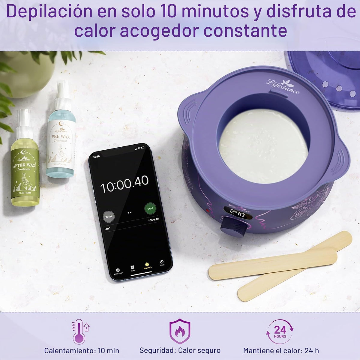 Lifestance Kit de depilación para mujeres y hombres - Calentador di...