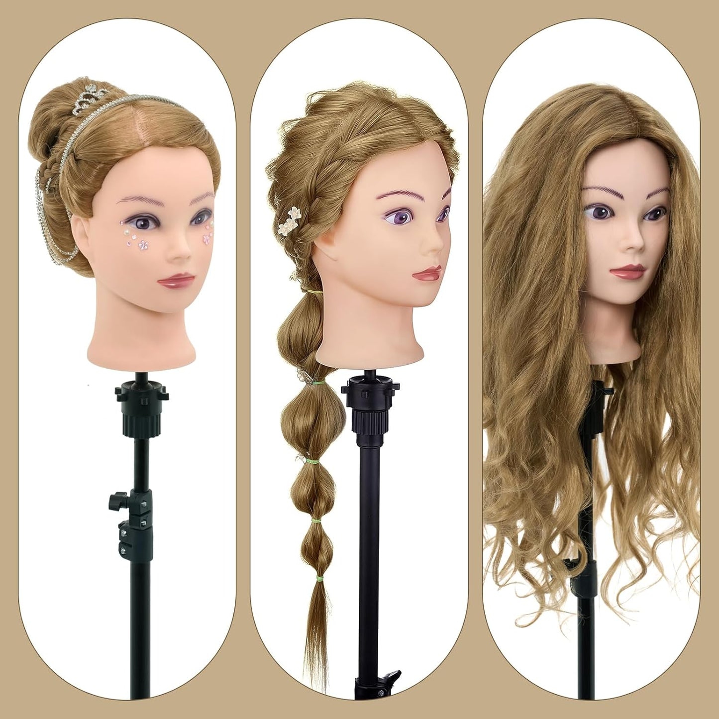 Cabeza de maniquí de 28 pulgadas de cabello humano, cabeza de maniq...