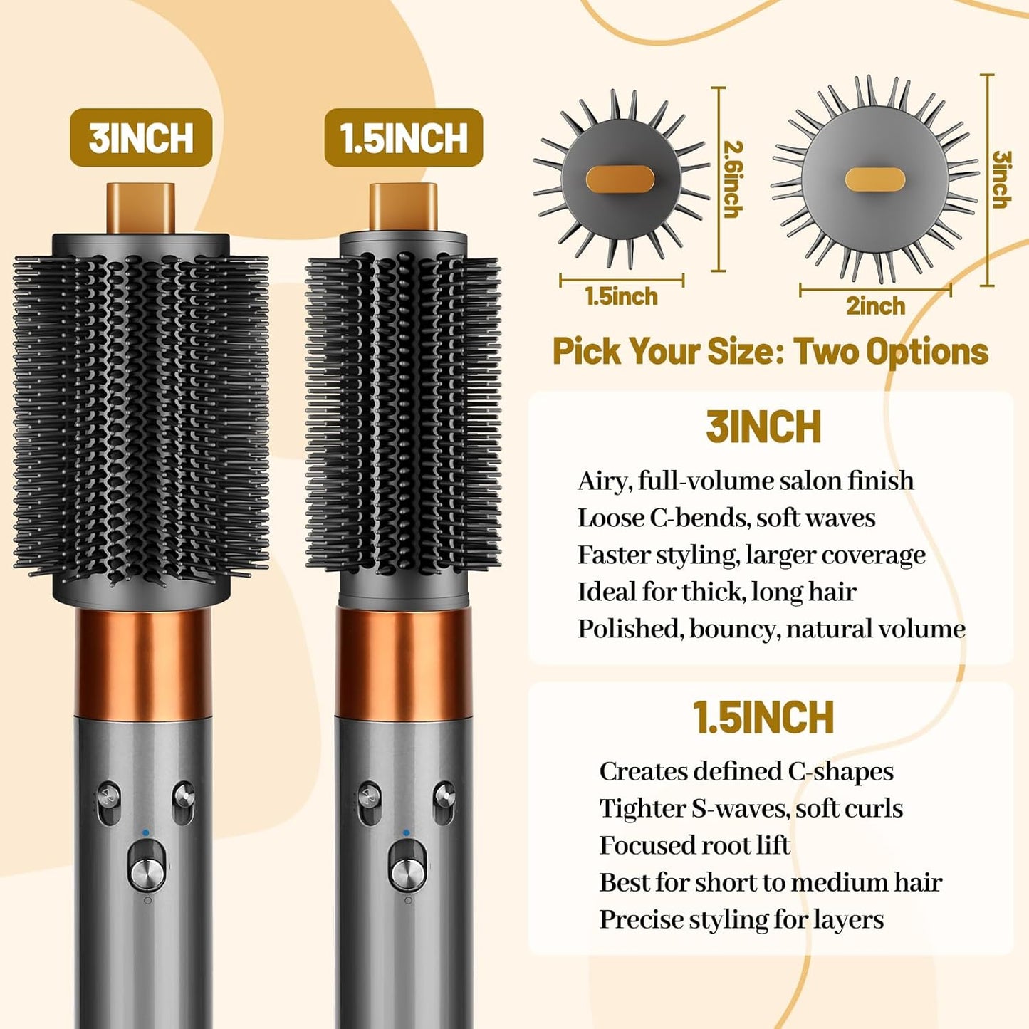 ZEPHBLOW Cepillo voluminizador redondo grande mejorado para accesor...