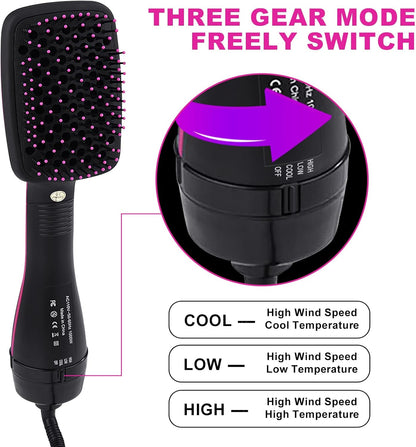 Secador de pelo y estilizador 2 en 1, alisador de cepillo de secador de pelo de un paso, peine eléctrico de iones negativos para secador de aire caliente