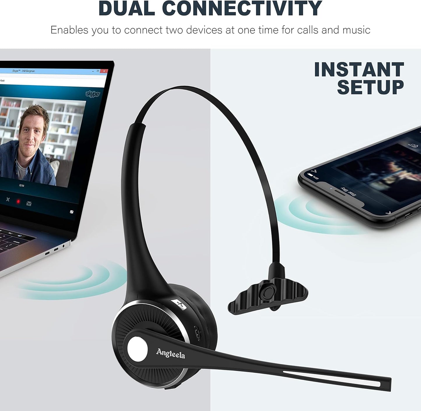 Trucker - Auriculares Bluetooth con micrófono, auriculares inalámbricos para teléfono celular con cancelación de ruido, base de carga, función de silencio para el hogar, oficina, centro de