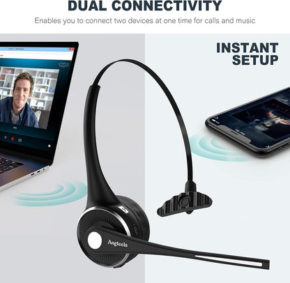 Trucker - Auriculares Bluetooth con micrófono, auriculares inalámbricos para teléfono celular con cancelación de ruido, base de carga, función de silencio para el hogar, oficina, centro de