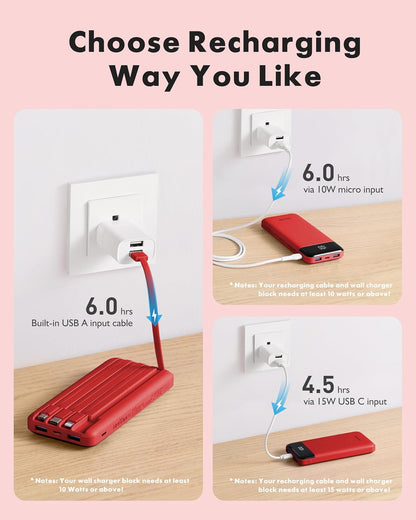 Charmast Cargador portátil con cables incorporados, banco de energí...