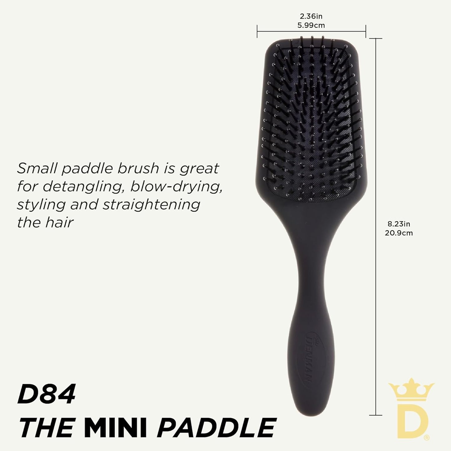 Denman Mini cepillo de pelo con cojín de paleta para secar con soplado, desenredar y viajar sobre la marcha, estilo cómodo, alisado y alisado, para mujeres y hombres, D84