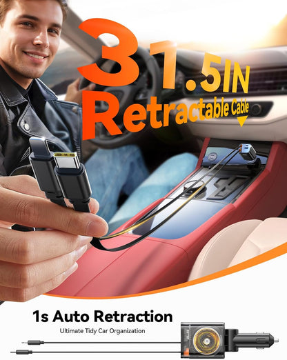 [2026 Ultra-compacto] Cargador de coche retráctil de 84 W, [PD 45W]...