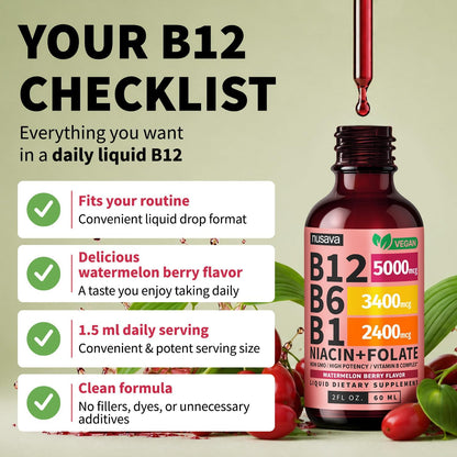 (Paquete de 2) Gotas líquidas de vitamina B12 y B6, complejo de vit...