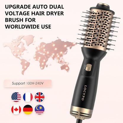 Cepillo secador de pelo de viaje, 4 en 1 automático de doble voltaje (100-240 V), cepillo de aire caliente de 2 pulgadas, mini cepillo secador de pelo y estilizador para cabello suave y voluminoso