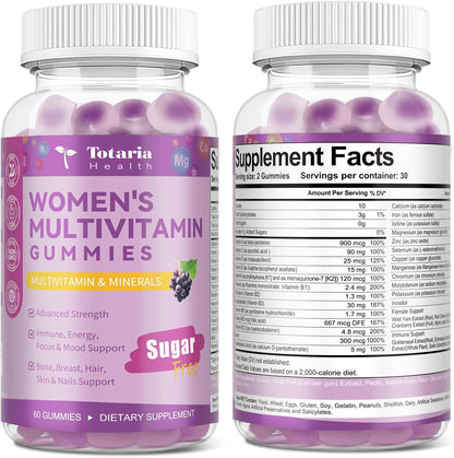 Totaria (2 piezas) Gomitas multivitamínicas sin azúcar para mujeres...