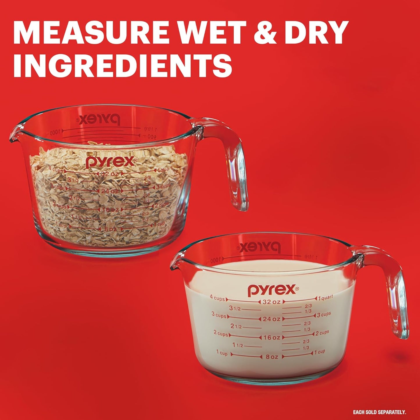 Pyrex Essentials (3-Pack) Tazas medidoras de vidrio, juego de tazas medidoras (1, 2 y 4 tazas) para preparar, hornear y cocinar, aptas para horno precalentado, lavavajillas, congelador y microondas