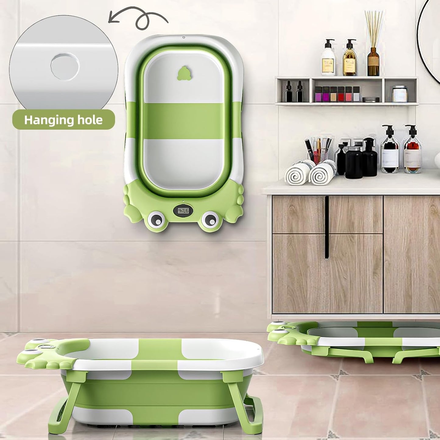 Bañera plegable para recién nacidos a niños pequeños con monitor de...