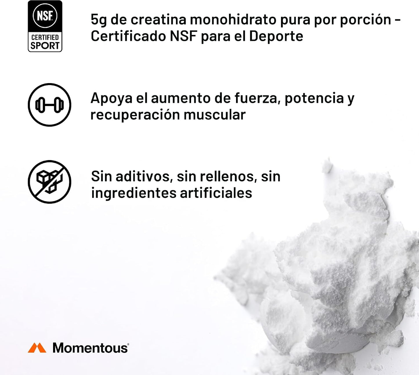 Momentous Polvo de monohidrato de creatina, polvo de creatina, apoy...