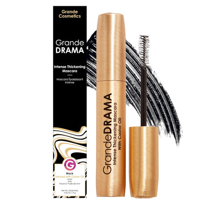 Grande Cosmetics GrandeDRAMA - Máscara de engrosamiento intenso con aceite de ricino, voluminizante, acondicionado, fórmula construible