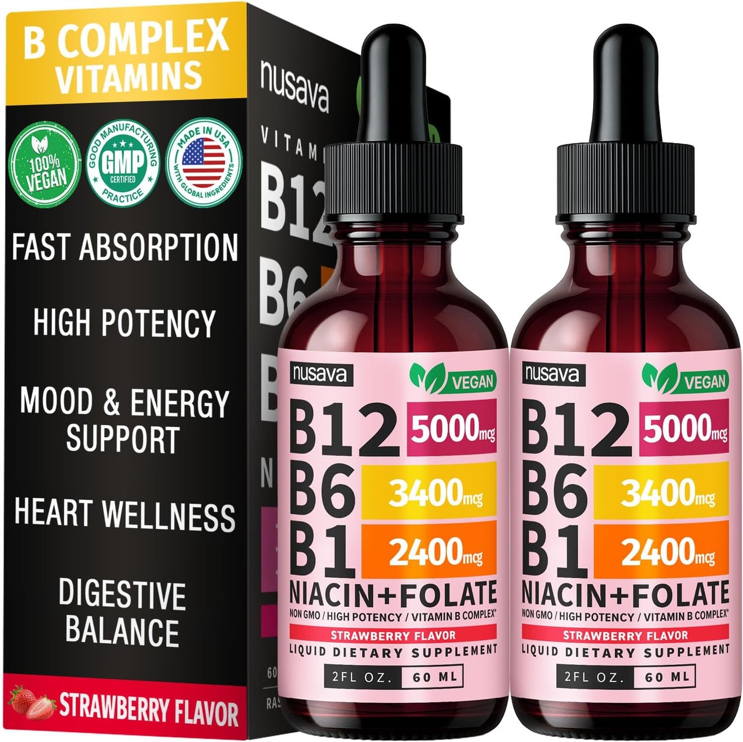 Paquete de 2 gotas líquidas de vitamina B12 y B6, complejo de vitam...