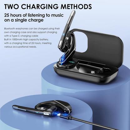 Auriculares Bluetooth V5.3, auricular inalámbrico con funda de carga de 1000 mAh, tiempo de conversación 96 horas, auriculares con cancelación de ruido manos libres con micrófono dual para