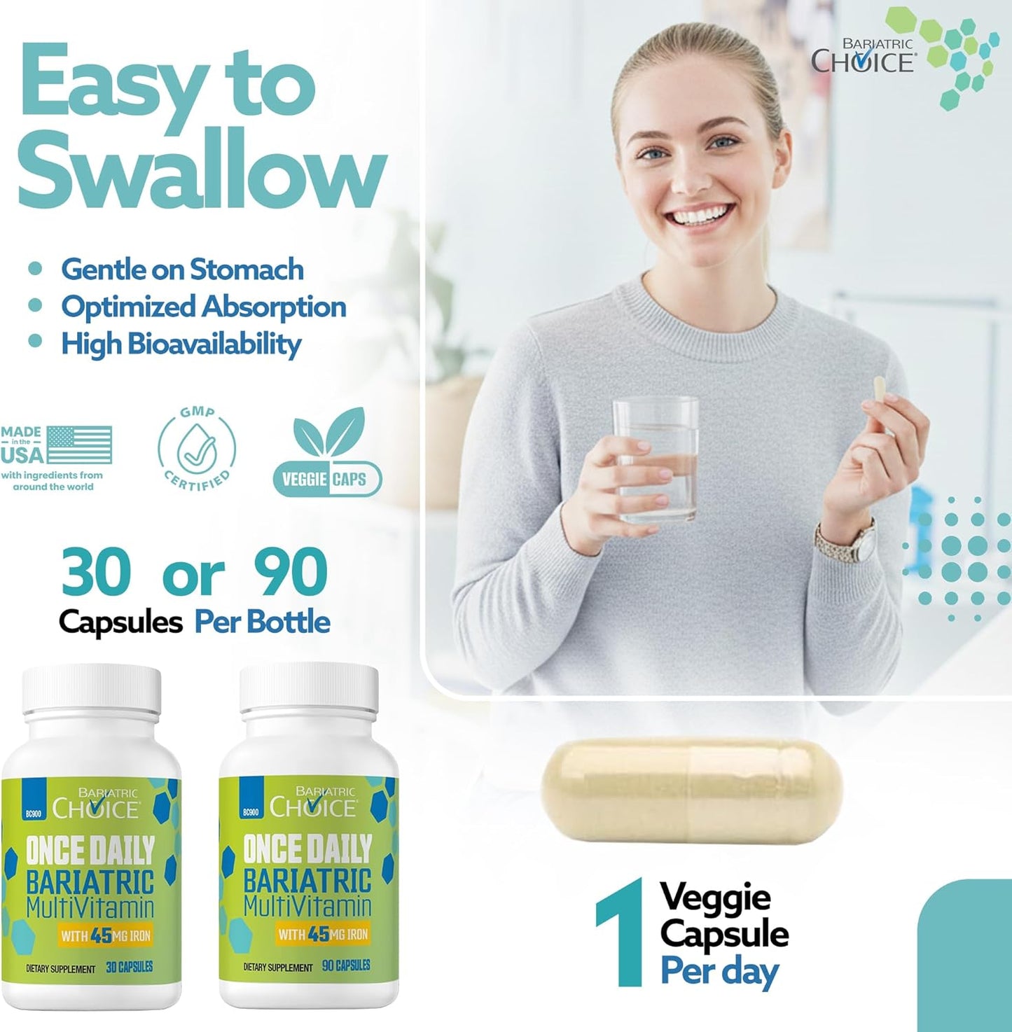 Bariatric Choice Multivitamínico bariátrico una vez al día con 45 m...